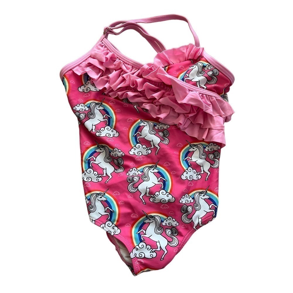 Girls Unicorn Criss Cross Adjustable Pink One Piece Bathing Suit Size Small‍